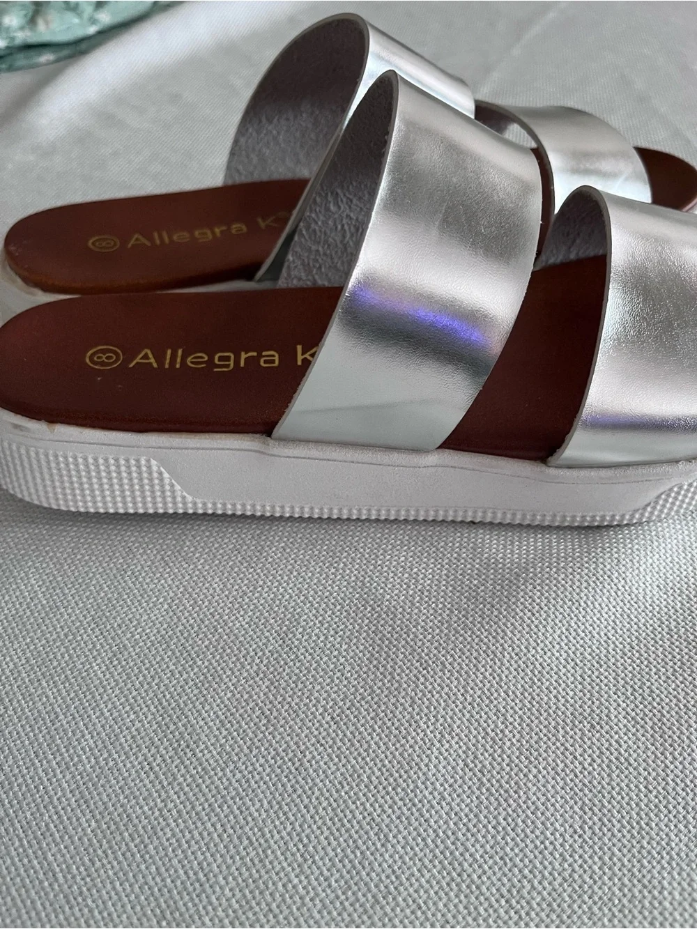 Allegra K Metallic Silver Double-Strap Slides Size 8
